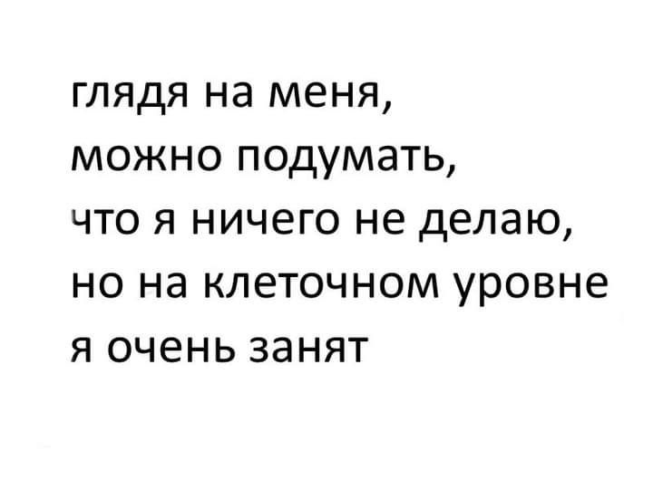 глядя на меня можно подумать что я ничего не делаю но на клеточном уровне я очень занят