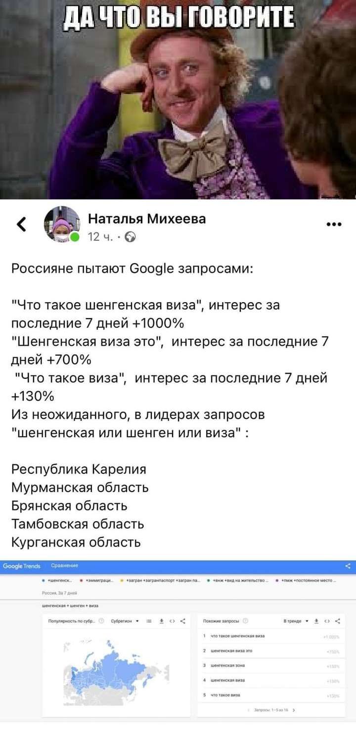 дд ЧТ0 ВЫ Г080РИТЕ Наталья Михеева тг Россияне пытают сосуде запросами Что такое шенгенская виза интерес за последние 7 дней 1000 Шенгенская виза эт интерес за последние 7 дней 700 Чт такое виза инчерес за последние 7 дней 1307п Из неожиданного в лидерах запросов шенгенская или шенген или виза Республика Карелия Мурманская область Брянская область Тамбовская область Курганская обласгь