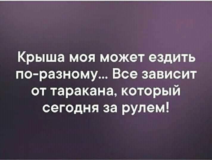 Крыша моя может ездить по разному Все зависит от таракана который сегодня за рулем