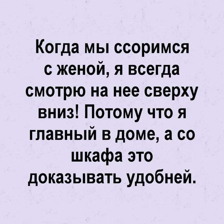 Когда мы ссоримся с женой я всегда смотрю на нее сверху вниз Потому что я главный в доме а со шкафа это доказывать удобней