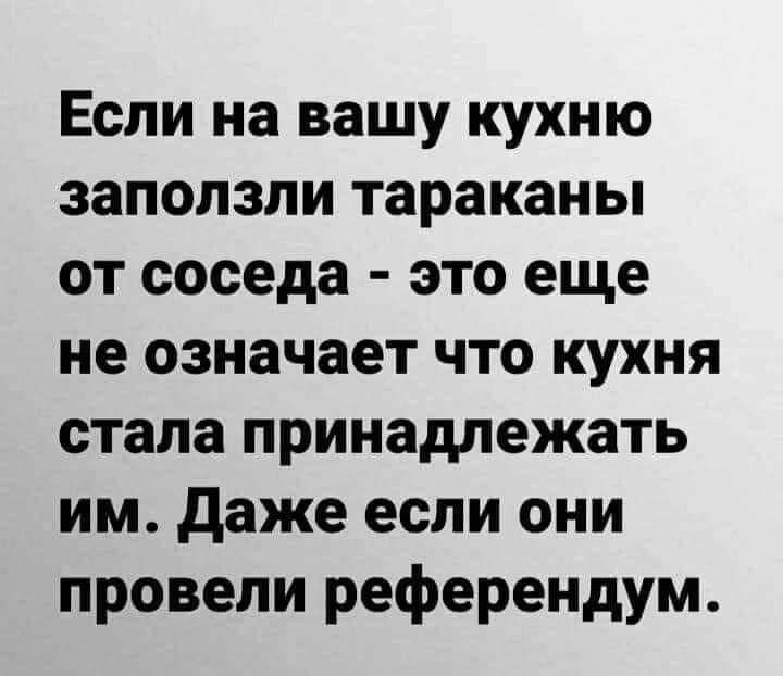 Если на вашу кухню заползпи тараканы от соседа это еще не означает что кухня стала принадлежать им даже если они провели референдум
