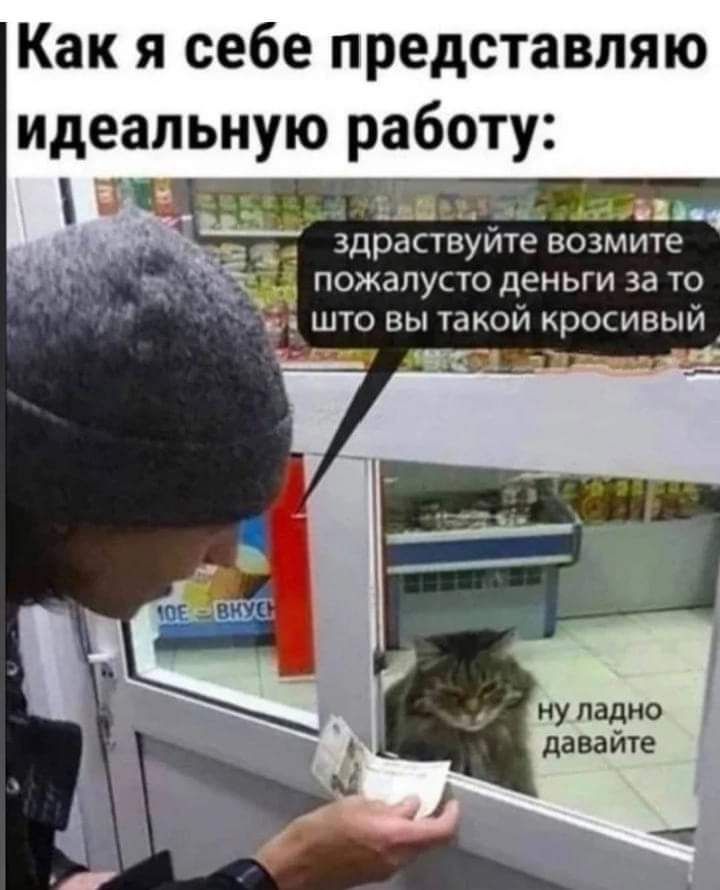 Как я себе представляю идеальную работу ёЙ Тіі вн ЗДРВСТВУЙТЕ ВОЗМИТЕ ну ладно дава йте
