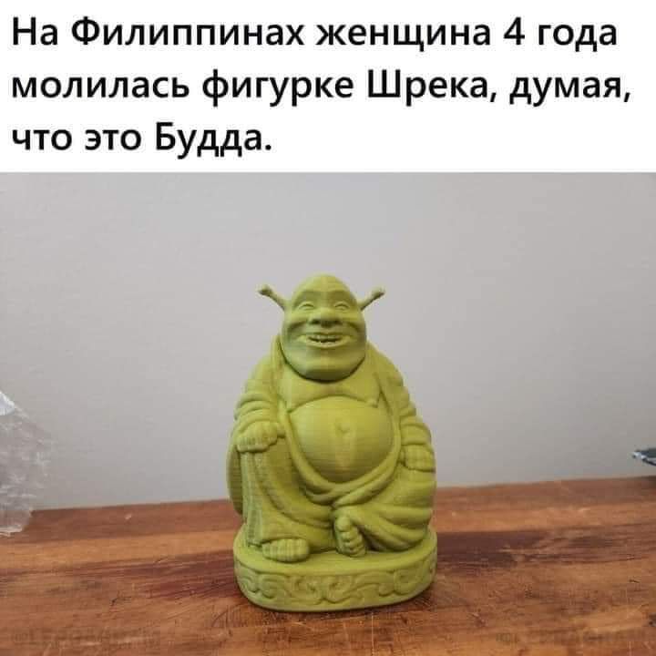 На Филиппинах женщина 4 года молилась фигурке Шрека думая что это Будда