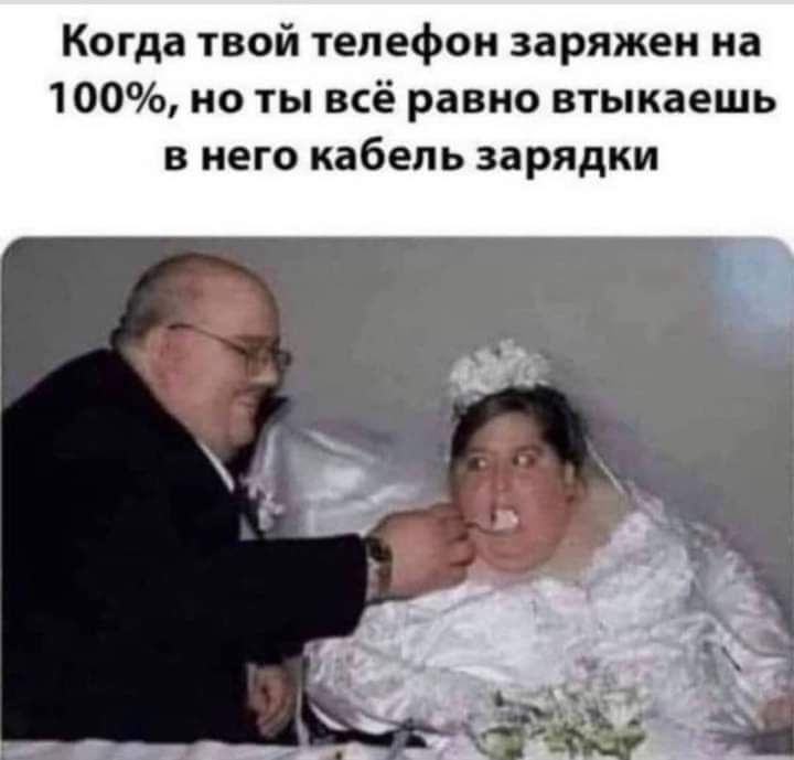 Когда твой телефон заряжен на 100 но ты всё равно втыкаешь В него кабель зарядки