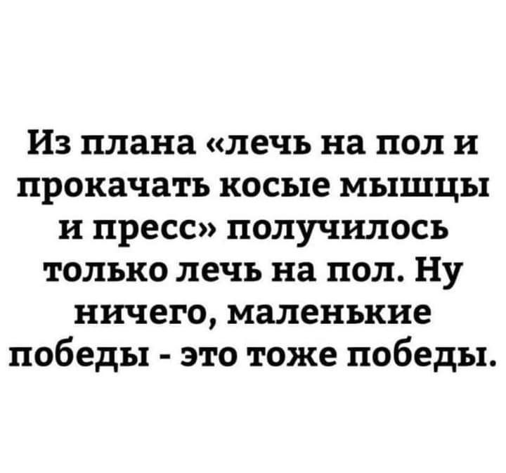 Из плана лечь на пол и прокачать косые мышцы и пресс получилось только лечь на пол Ну ничего маленькие победы это тоже победы