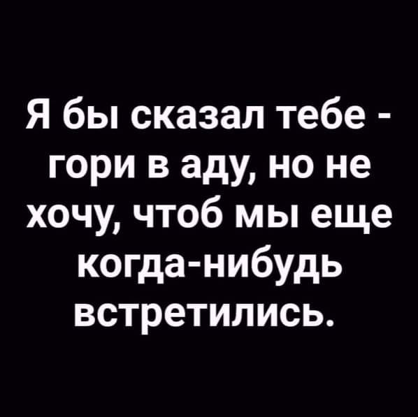 Я бы сказал тебе гори в аду но не хочу чтоб мы еще когда нибудь встретились