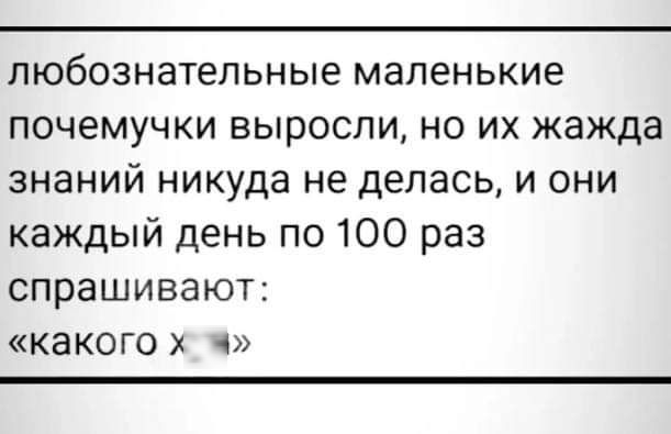 любознательные маленькие почемучки выросли но их жажда знаний никуда не делась и они каждый день по 100 раз спрашивают КЗКОГОХ