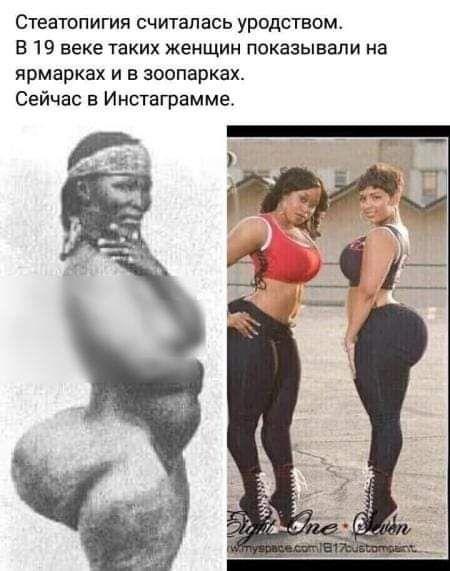 Стеатопигия считалась уродством Е 19 веке таких женщин показывали на ярмарках и е заопарках Сейчас в Инстаграмме