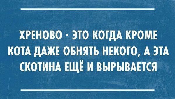 ХРЕНОВО ЭТО КОГДА КРОМЕ КОТА дАЖЕ ОБНЯТЬ НЕКОГО А ЭТА СКОТИНА ЕЩЁ И ВЫРЫВАЕТСЯ