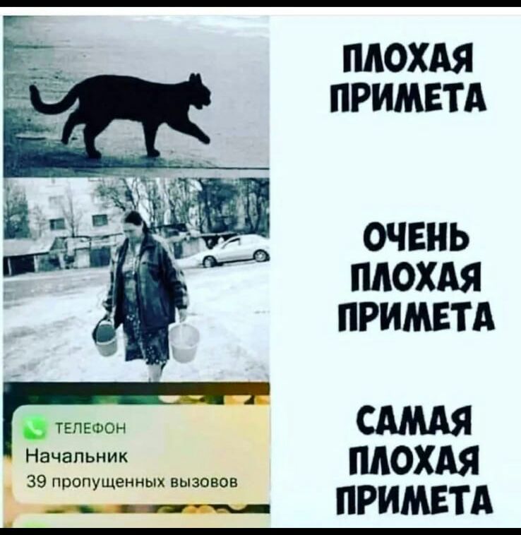 ПЛОХАЯ ПРИМЕТА ОЧЕНЬ ПЛОХАЯ ПРИМЕТА телефон САМАЯ Начальник МОХАЯ 39 пропущенных вызовов і __ ПРИМЕТА