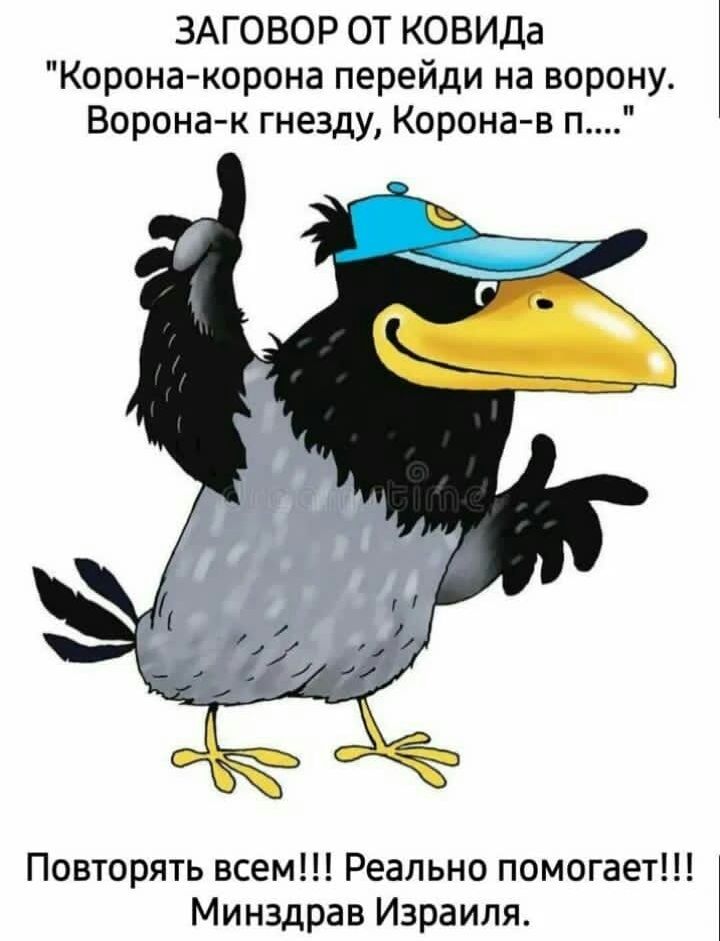 ЗАГОВОР ОТ КОВИДа Корона корона перейди на ворону Ворона к гнезду Корона в п Повторять всем Реально помогает Минздрав Израиля