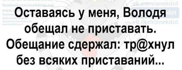 Оставаясь у меня Володя обещал не приставать Обещание сдержал трхнул без всяких приставаний