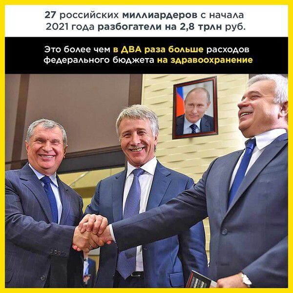 27 российских мидАиарАеров с начаа 2021 года разбогатеди на 28 трАн руб Это бОАее чем в АВА раза бОАЬШе расходов Федерального бюджета на здравоохранение