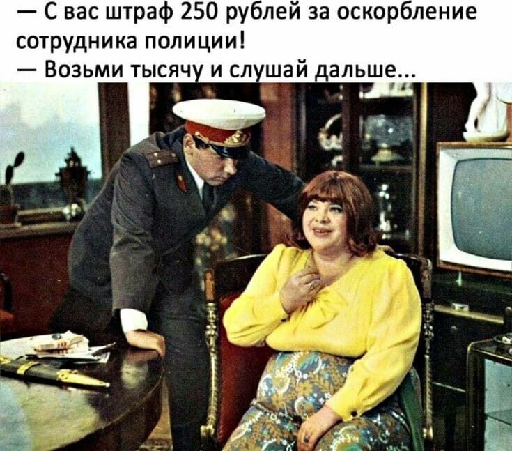 С вас штраф 250 рублей за оскорбление сотрудника полиции Возьми тысяч и сл шай дальше