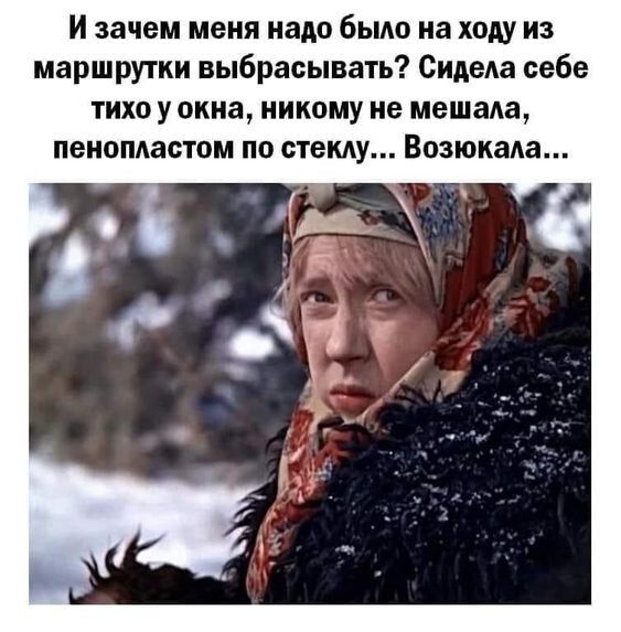 И зачем меня надо бьмо на ходу из маршрутки выбрасывать Сидеа себе тихо у окна никому не мешаАа пенопАастом по стеклу ВозюкаАа