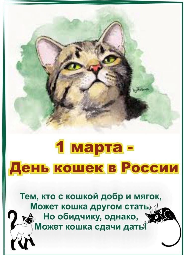 день кошек в России Тем кто с кошкой добр и мягок Может кошка другом стать 75 Но обидчику однако Может кошка сдачи дать