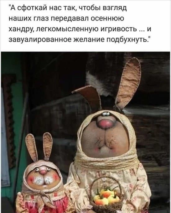 А сфоткай нас так чтобы взгляд наших глаз передавал осеннюю хандру легкомысленную игривость и завуалированное желание подбухнуть