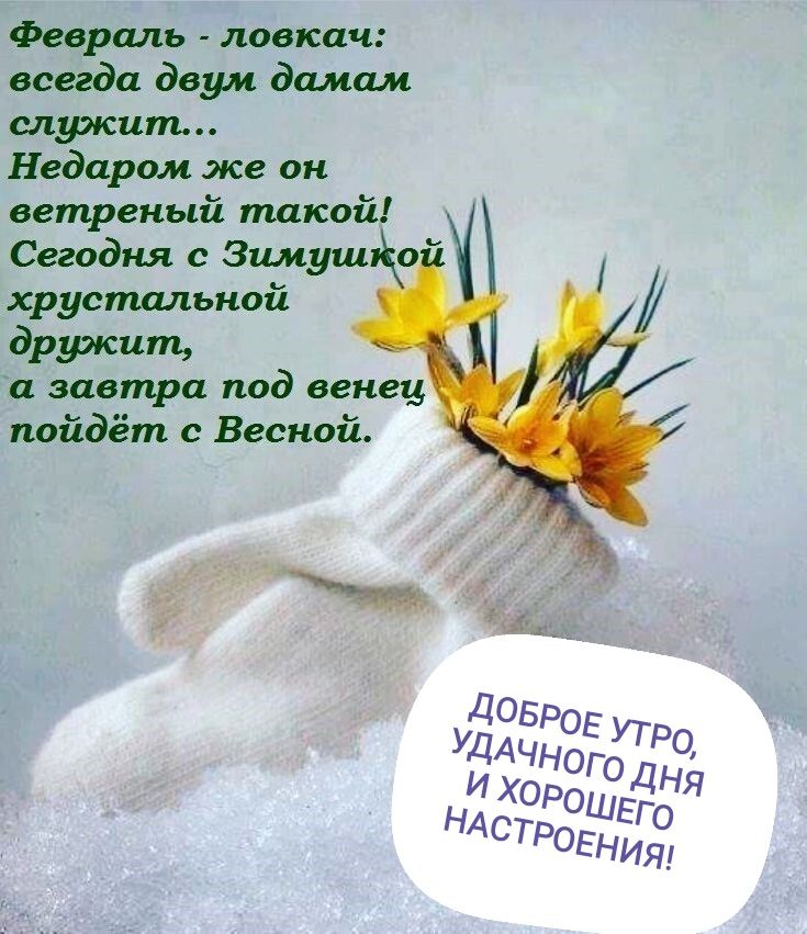 Февраль ловкач всегда двум дамам служит Недаром же он ветреный такой Сегодня с Зимуш о хрустальной дружили а завтра под венец пойдёт с Весной ь