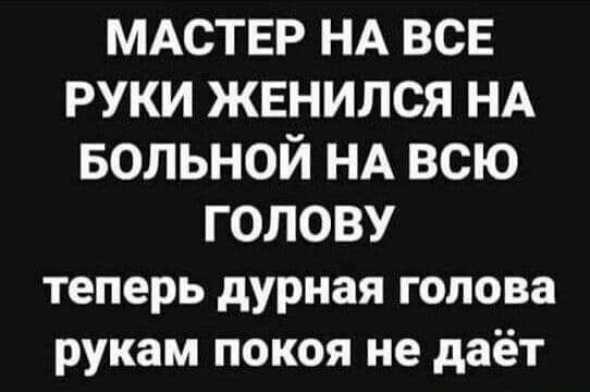 МАСТЕР НА все руки женился НА вольной НА всю голову теперь дурная голова рукам покоя не даёт