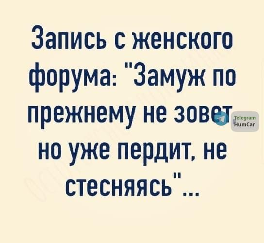 Запись с женского форума Замуж по прежнему не зовнж но уже пердит не стесняясь