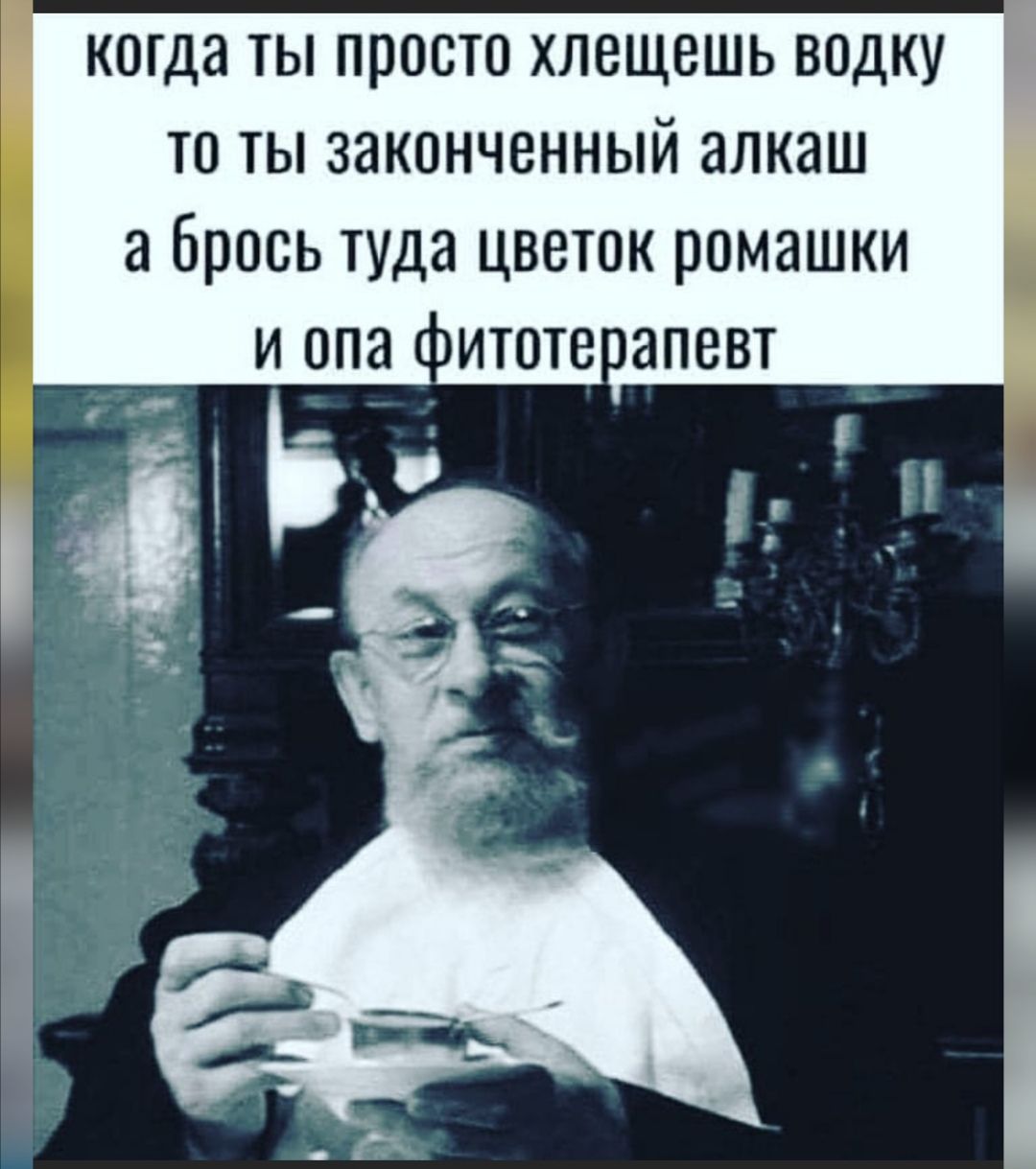 когда ты просто хлещешь водку то ты законченный алкаш а брось туда цветок ромашки и опа опитотеапевт