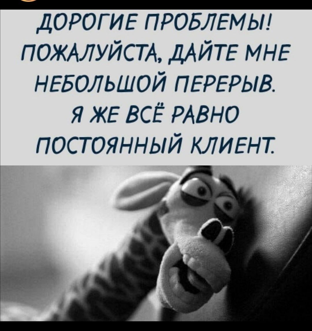 ДОРОГИЕ ПРОБЛЕМЫ ПОЖАЛУЙСТА ДАЙТЕ МНЕ НЕБОЛЬШОЙ ПЕРЕРЫВ я ЖЕ ВСЁ РАВНО ПОСТОЯННЫЙ КЛИЕНТ