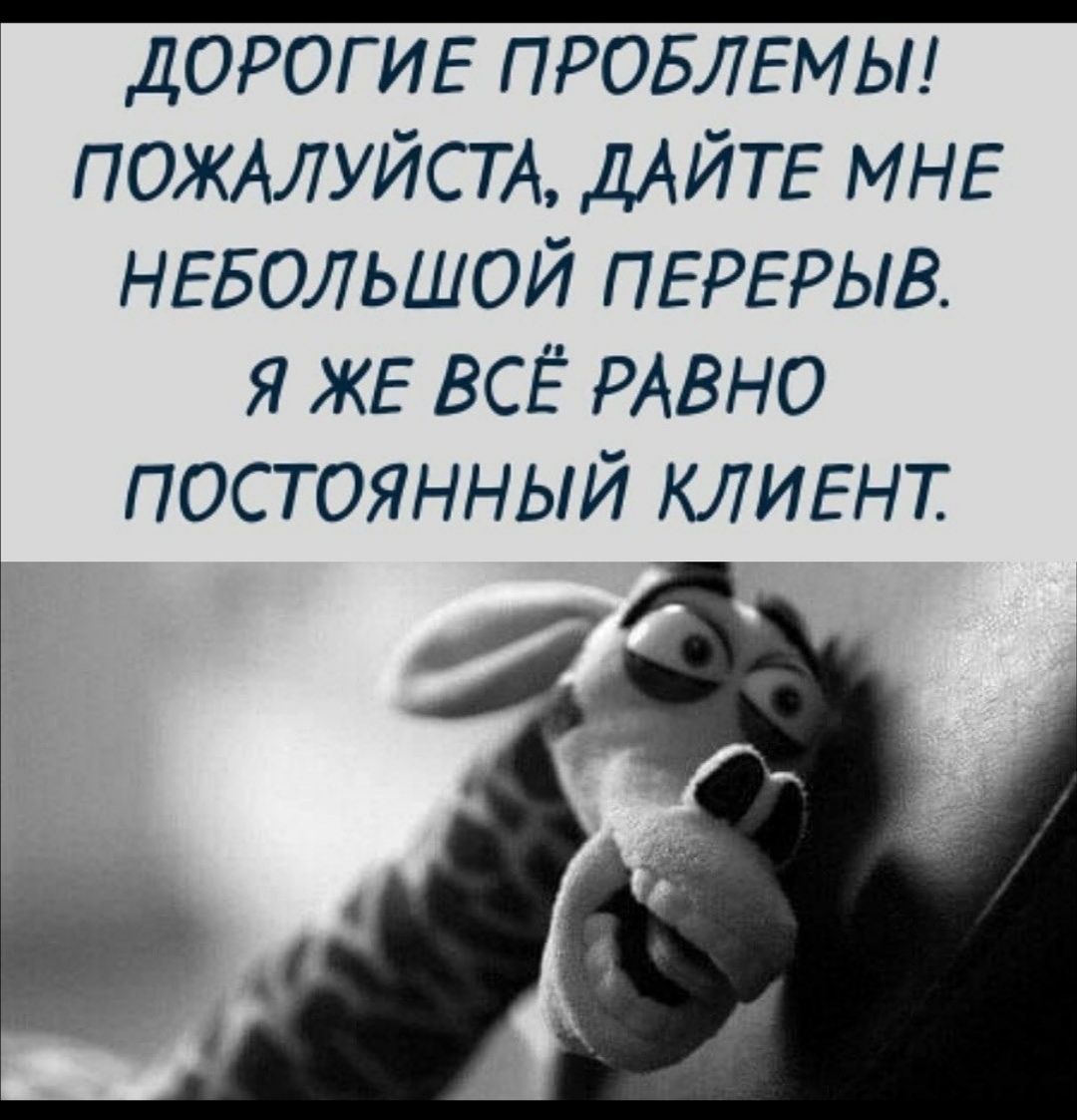 ДОРОГИЕ ПРОБЛЕМЫ ПОЖАЛУЙСТА ДАЙТЕ МНЕ НЕБОЛЬШОЙ ПЕРЕРЫВ я ЖЕ всЁ РАВНО ПОСТОЯННЫЙ КЛИЕНТ