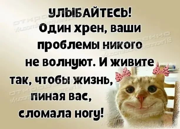 Члыбайтесь! Один хрен, ваши проблемы никого не волнуют. И живитё а так, чтобы жизнь,  пиная вас, еломала ногу!