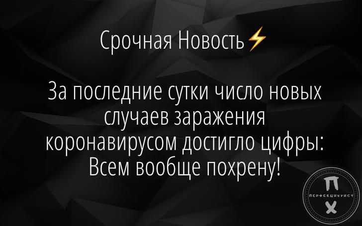Срочная Новость За последние СУТКИ число новых случаев заражения коронавирусом достигло цифры Всем вообще лохрену к