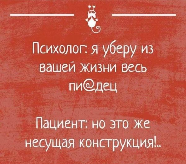 Психолог я уберу из вашей жизни весь пидец Пациент но это же несущая конструкция