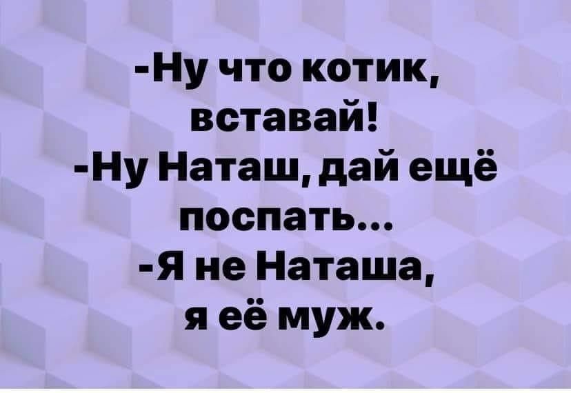 Ну что котик вставай Ну Наташдай ещё поспать Я не Наташа я её муж