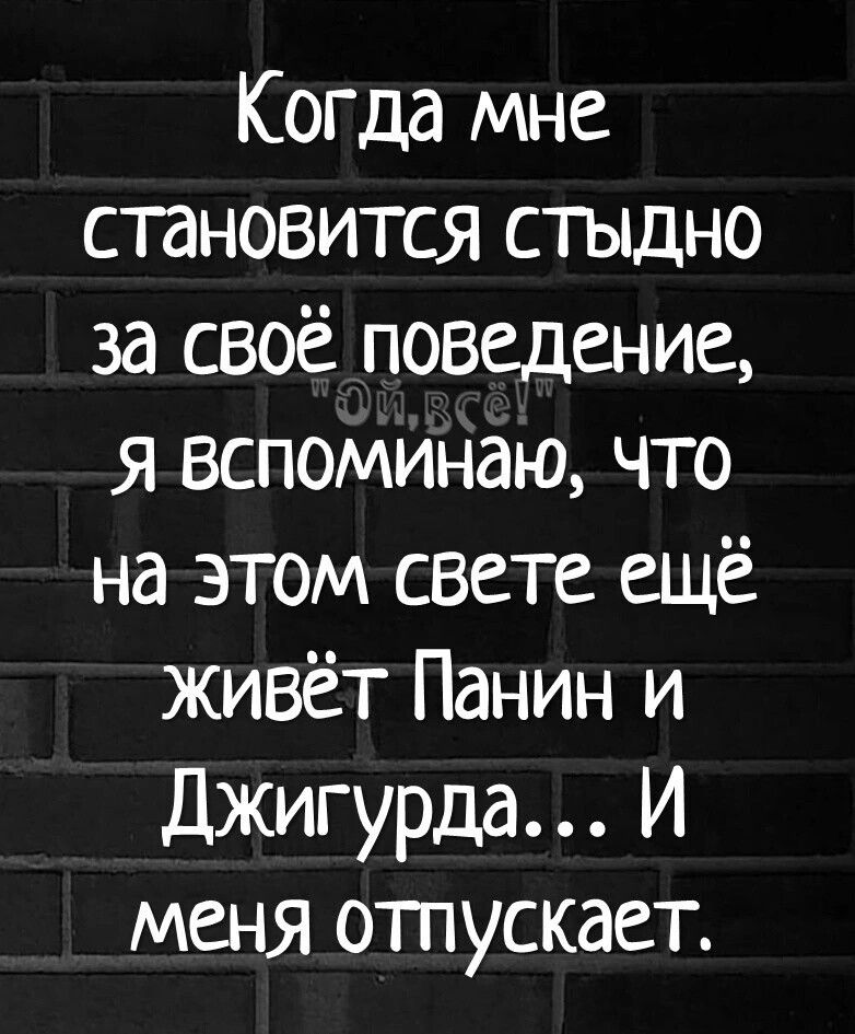 Когда мне становится стыдно за своё поведение я вспоминаю что на этом свете ещё живёт Панин и Джигурда И меня отпускает