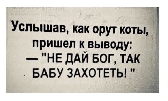 Услышав как орут коты пришел к выводу НЕ ДАЙ БОГ ТАК БАБУ ЗАХОТЕТЫ і
