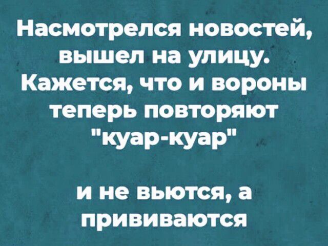 Насмотрелся новостей вышел на улицу Кажется что и вороны теперь повторяют КУаР куар И не ВЬЮТСЯ а ПРИВИВЗЮТСЯ