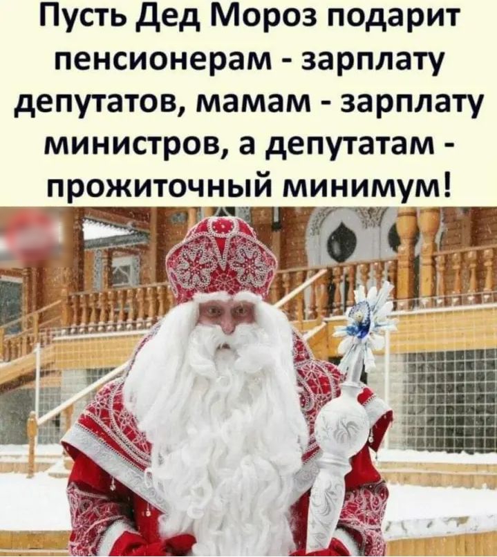 Пусть дед Мороз подарит пенсионерам зарплату депутатов мамам зарплату министров а депутатам прожиточный минимум ти