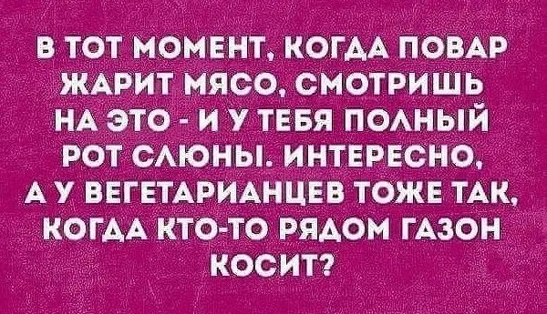 в тат момвнт когмповАР жАрит мясо смотрИшь нА эт о и у тЕБя ПОАНЫЙ Рот смоны интЕРЕсно _ А у ВЕГЕТАРИАНЦЕВ тожв тАк когАА кто то рядом гАзон косит
