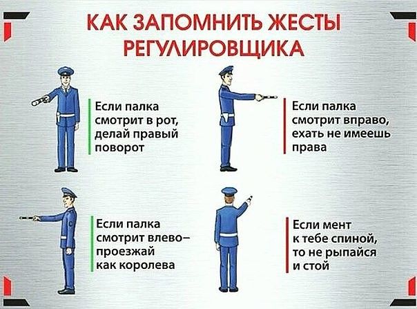 _ КАК ЗАПОМНИТЬ ЖЕСТЫ РЕ ГУАИ РОВЩИКА смотрит в рот делай правый Если папка поворот смотрит влево проезжа й Если папка как королева э Еспи папка смотрит вправо ехать не имеешь права Еспи мент к тебе спиной то не рыпайся и стой