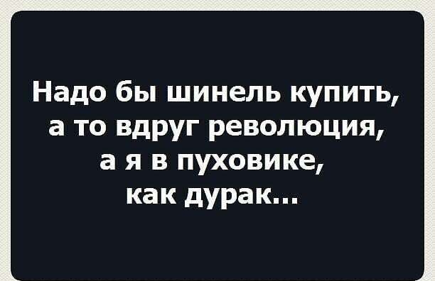 Надо бы шинель купить а то вдруг революция а я в пуховике как дурак