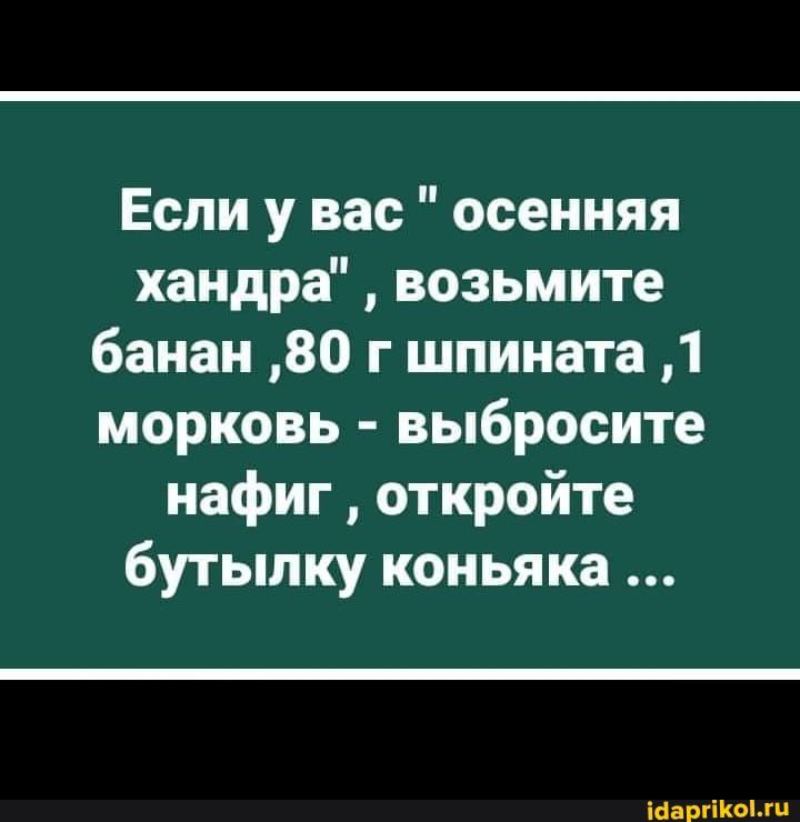 Если у вас осенняя хандра возьмите банан 80 г шпината 1 морковь выбросите нафиг откройте бутылку коньяка шарика