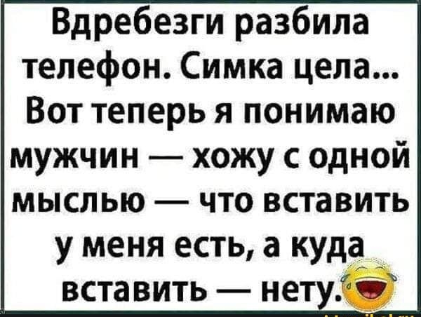 Вдребезги разбила телефон Симка цела Вот теперь я понимаю мужчин хожу с одной мыслью что вставить у меня есть а куда ЁА вставить нет 3
