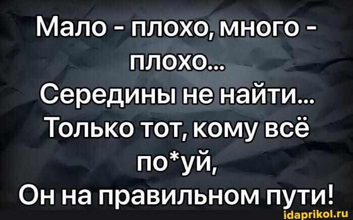 Мало плохо много плохо Середины не найти Только тот кому всё поуй Он на правильном пути ісаргіогц