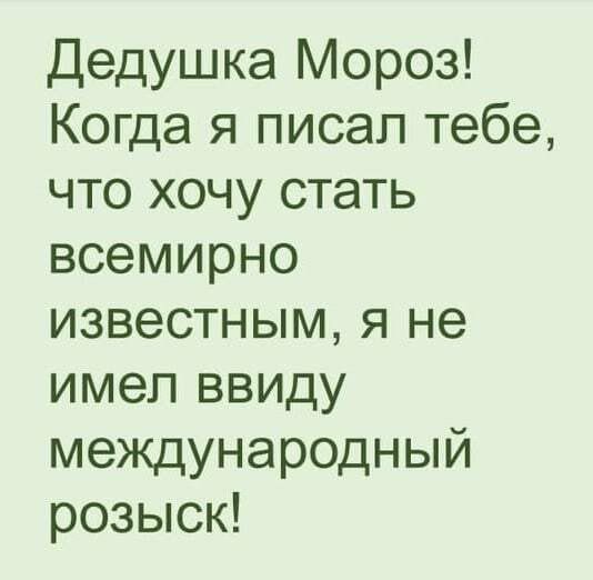 Дедушка Мороз Когда я писал тебе что хочу стать всемирно известным я не имел ввиду международный розыск