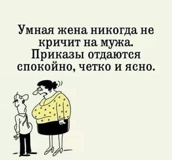 Умная жена никогда не кричит на Мужа Приказы отдаются спокойно четко и ясно