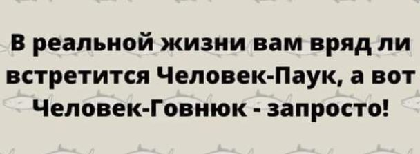 В реальной жизни вам вряд ли встретится Человек Паук а вот Человек Говнюк запросто