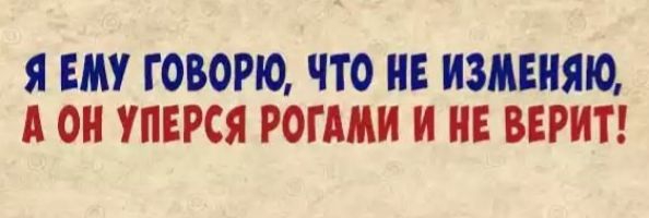 Я ЕМУ ГОВОРЮ ЧТО НЕ ИЗМЕНЯЮ А О УПЕРСЯ РОГАМИ И НЕ ВЕРИТ