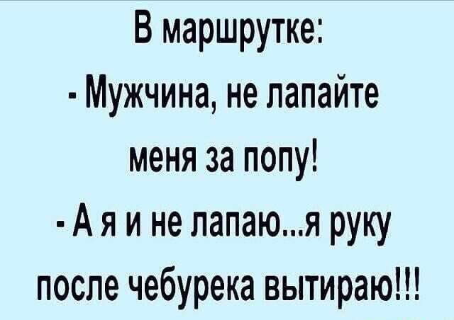 В маршрутке Мужчина не лапайте меня за попу А я и не лапаюя руку после чебурека вытираю