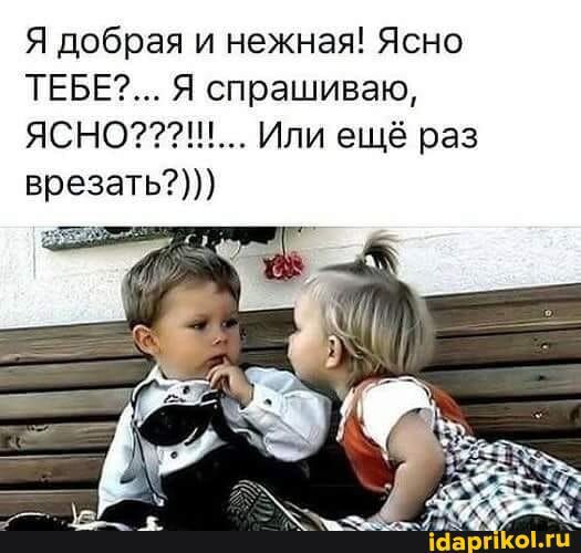 Я добрая и нежная Ясно ТЕБЕ Я спрашиваю ЯСНО Или ещё раз врезать