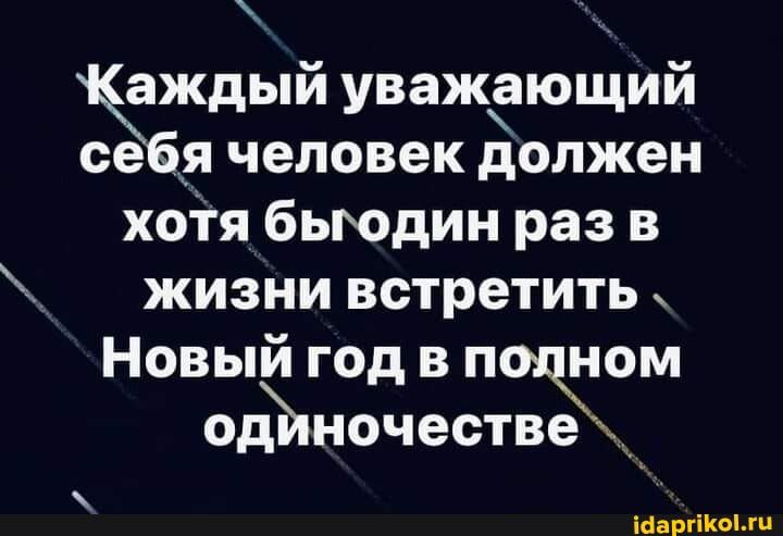 аждый уважающий се я человек должен хотя бьюдин раз в жизни встретить Новый год в п ном одЪночестве іваргікыхп