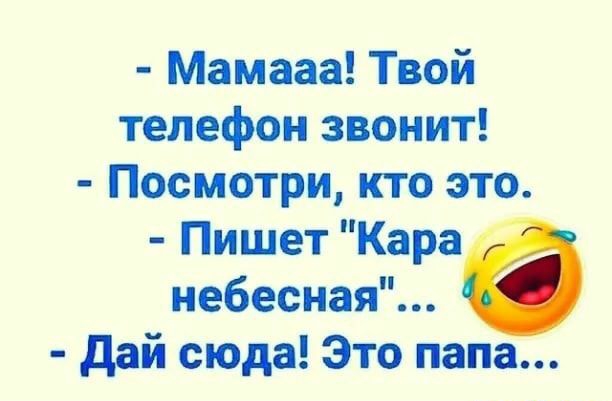 Мамааа Твой телефон звонит Посмотри кто это Пишет Кара небесная дай сюда Это папа