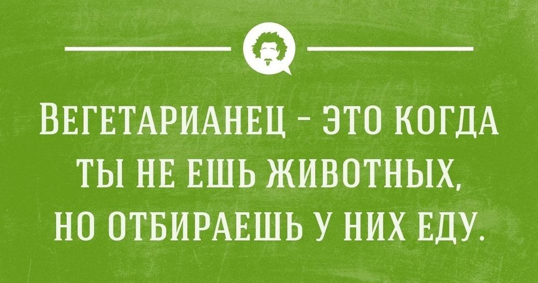 ВЕГЕТАРИАНЕЦ ЭТО КОГДА ТЫ НЕ ЕШЬ ЖИВОТНЫХ НО ОТБИРАЕШЬ У НИХ ЕДУ __ _ _